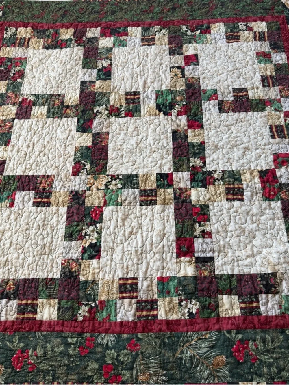 Vintage Christmas Quilt 42x42 Throw Holiday Patchwork Handmade Look
